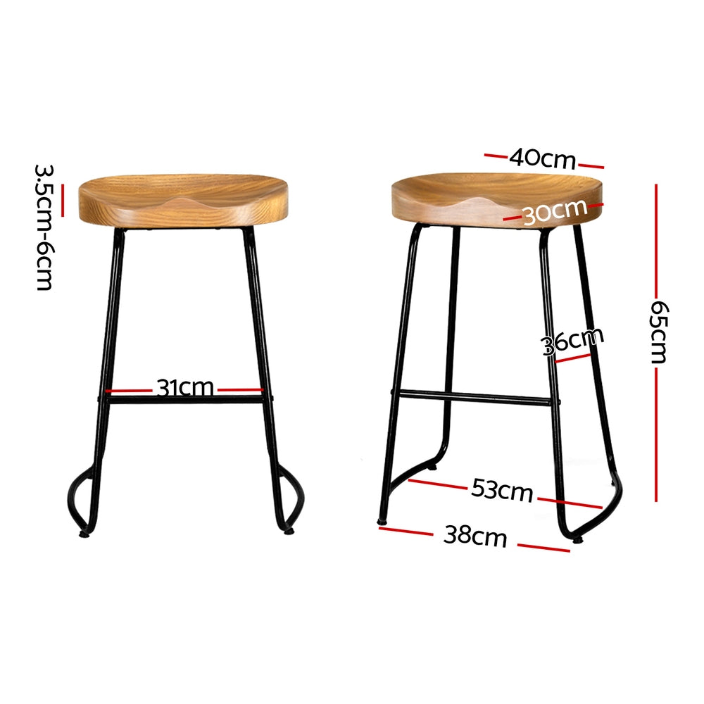 Tyler Wooden Bar Stool Tractor Seat (Set of 2) 65cm
