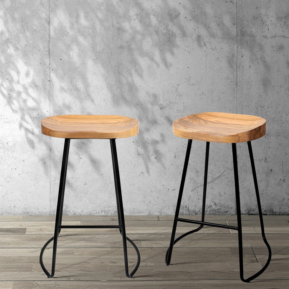Tyler Wooden Bar Stool Tractor Seat (Set of 2) 65cm