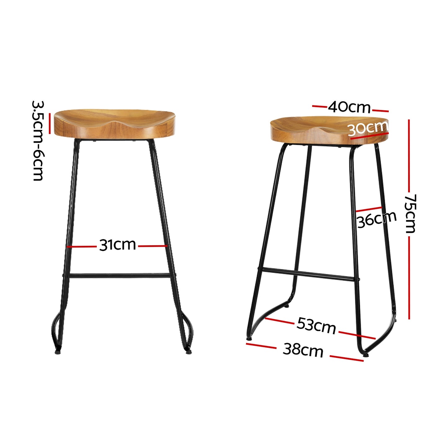 Olaf Wooden Bar Stool Tractor Seat (Set of 2) 75cm