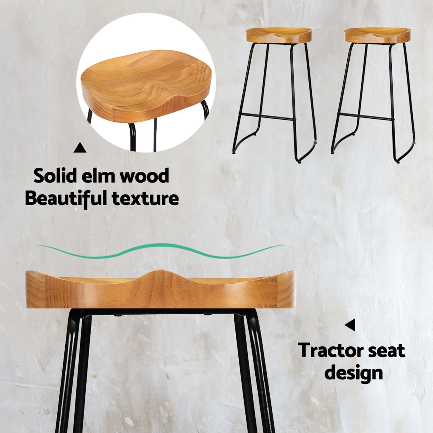 Hayden Wooden Bar Stool Tractor Seat (Set of 4) 75cm