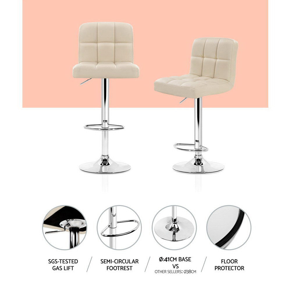 Jade Leather Bar Stool Adjustable (Set of 2) Beige