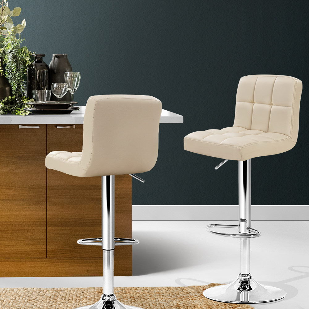 Jade Leather Bar Stool Adjustable (Set of 2) Beige