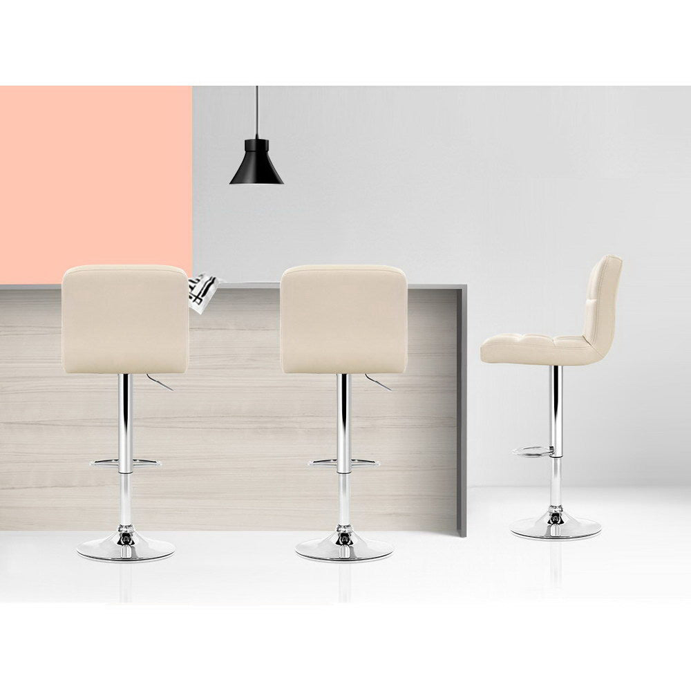 Nyx Leather Bar Stool Adjustable (Set of 4) Beige