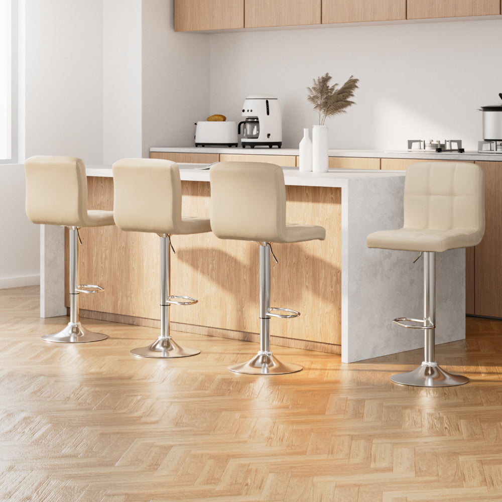 Nyx Leather Bar Stool Adjustable (Set of 4) Beige