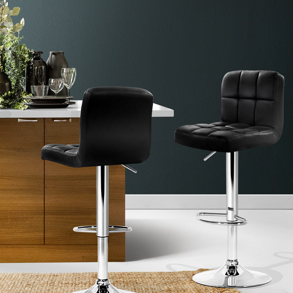 Emery Leather Bar Stool Adjustable (Set of 2) Black