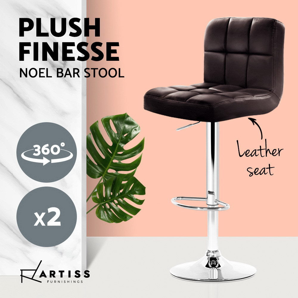 Alby Leather Bar Stool Adjustable (Set of 2) Brown