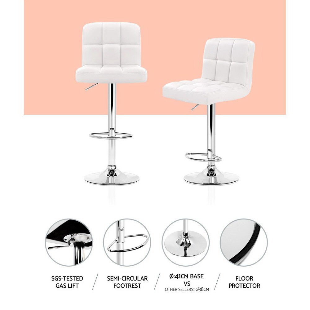 Levi Leather Bar Stool Adjustable (Set of 2) White