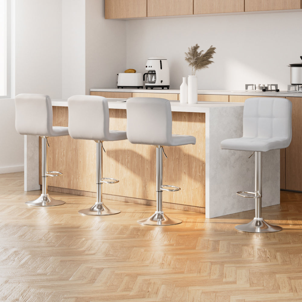 Scout Leather Bar Stool Adjustable (Set of 4) White