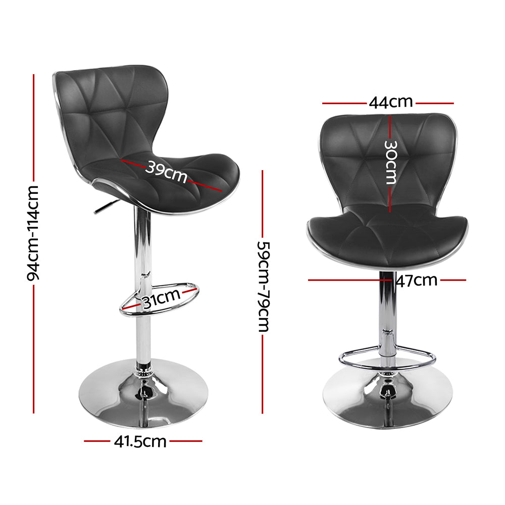 Chase Leather Bar Stool Adjustable (Set of 2) Black