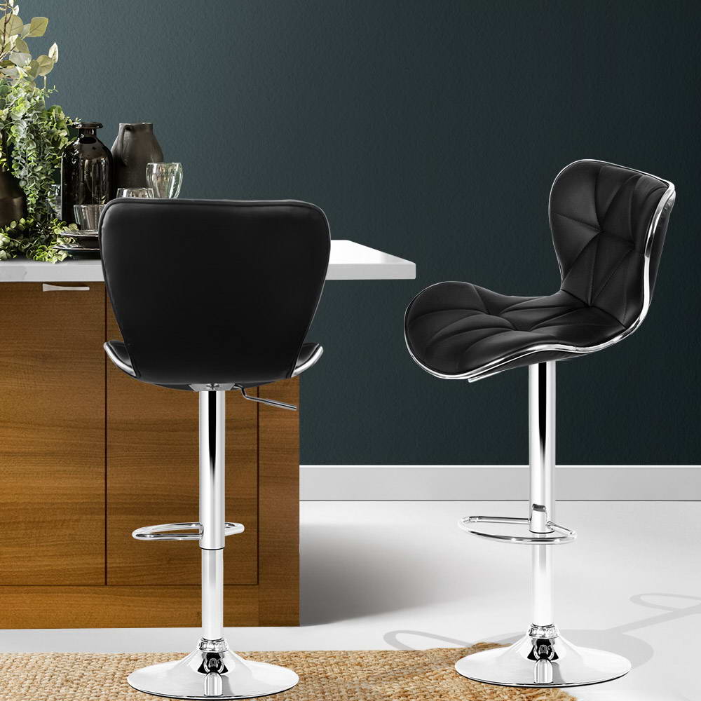 Chase Leather Bar Stool Adjustable (Set of 2) Black