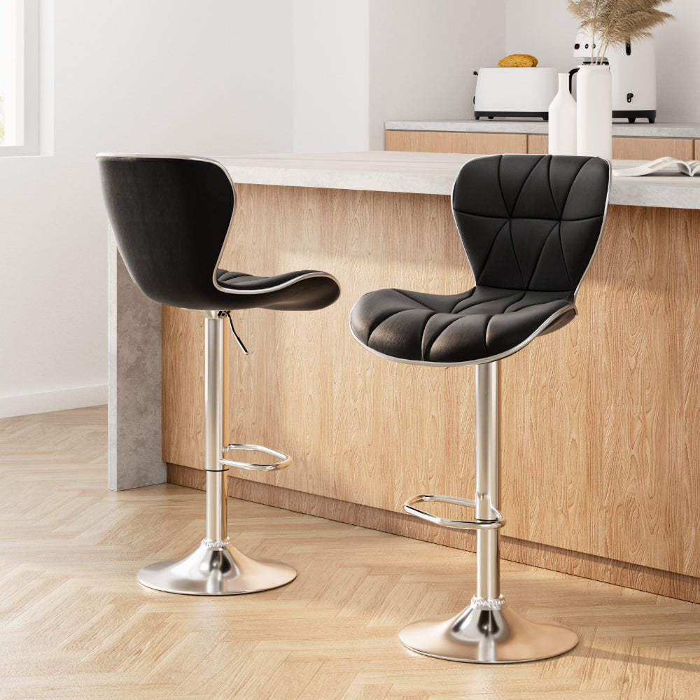 Chase Leather Bar Stool Adjustable (Set of 2) Black