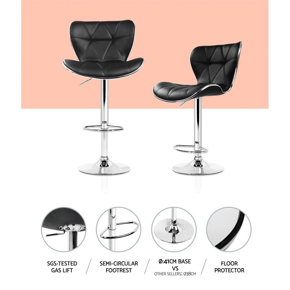 Nils Leather Bar Stool Adjustable (Set of 4) Black
