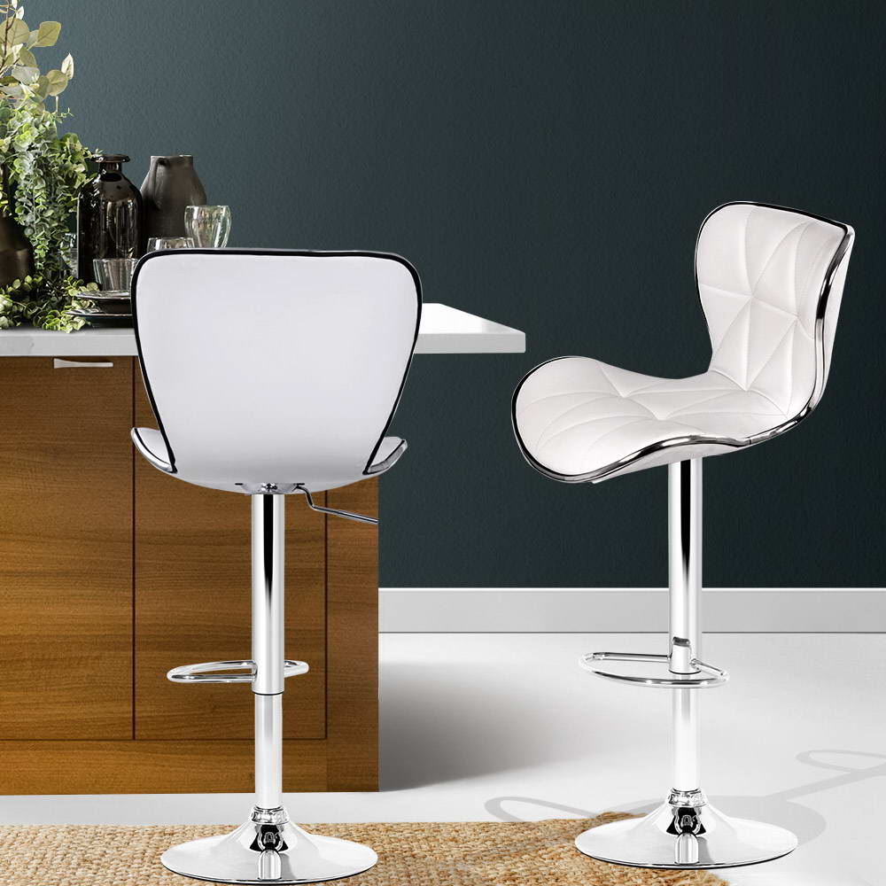 Pete Leather Bar Stool Adjustable (Set of 2) White