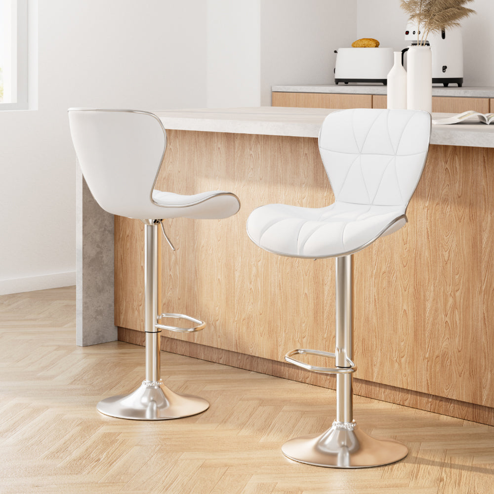 Pete Leather Bar Stool Adjustable (Set of 2) White