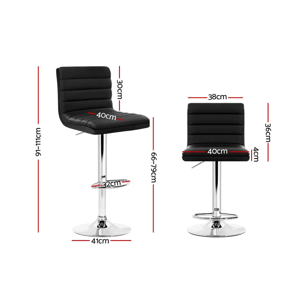 Kai Leather Bar Stool Adjustable Padded (Set of 2) Black
