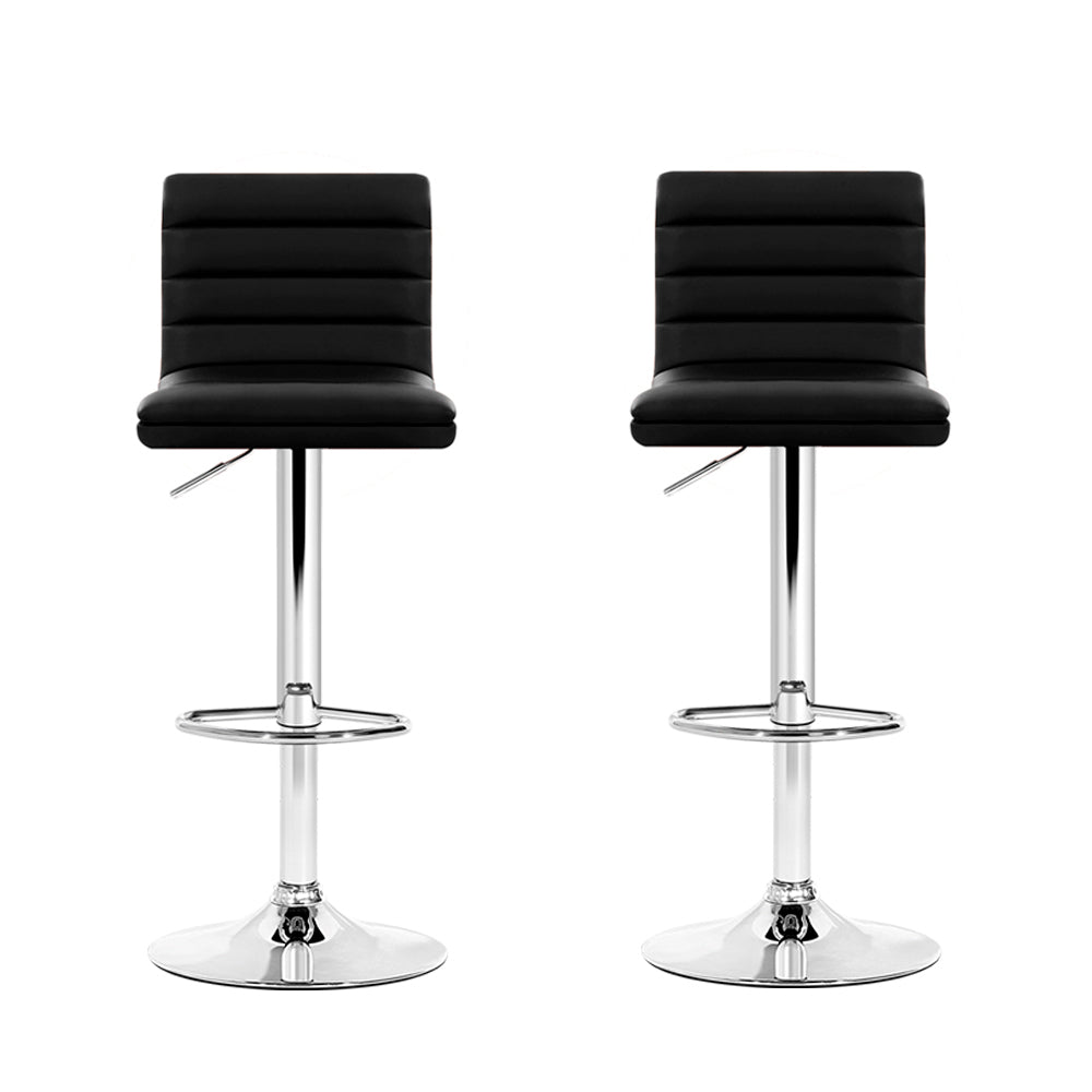 Kai Leather Bar Stool Adjustable Padded (Set of 2) Black