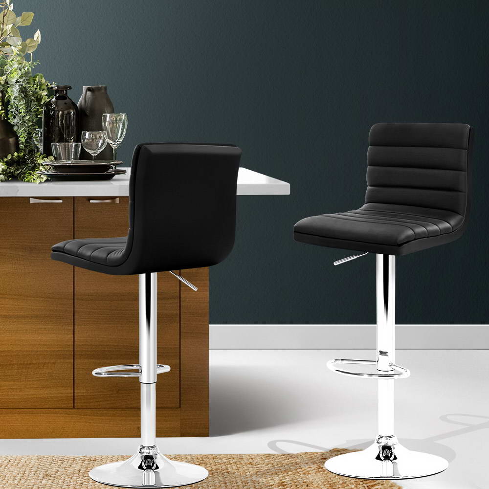 Kai Leather Bar Stool Adjustable Padded (Set of 2) Black