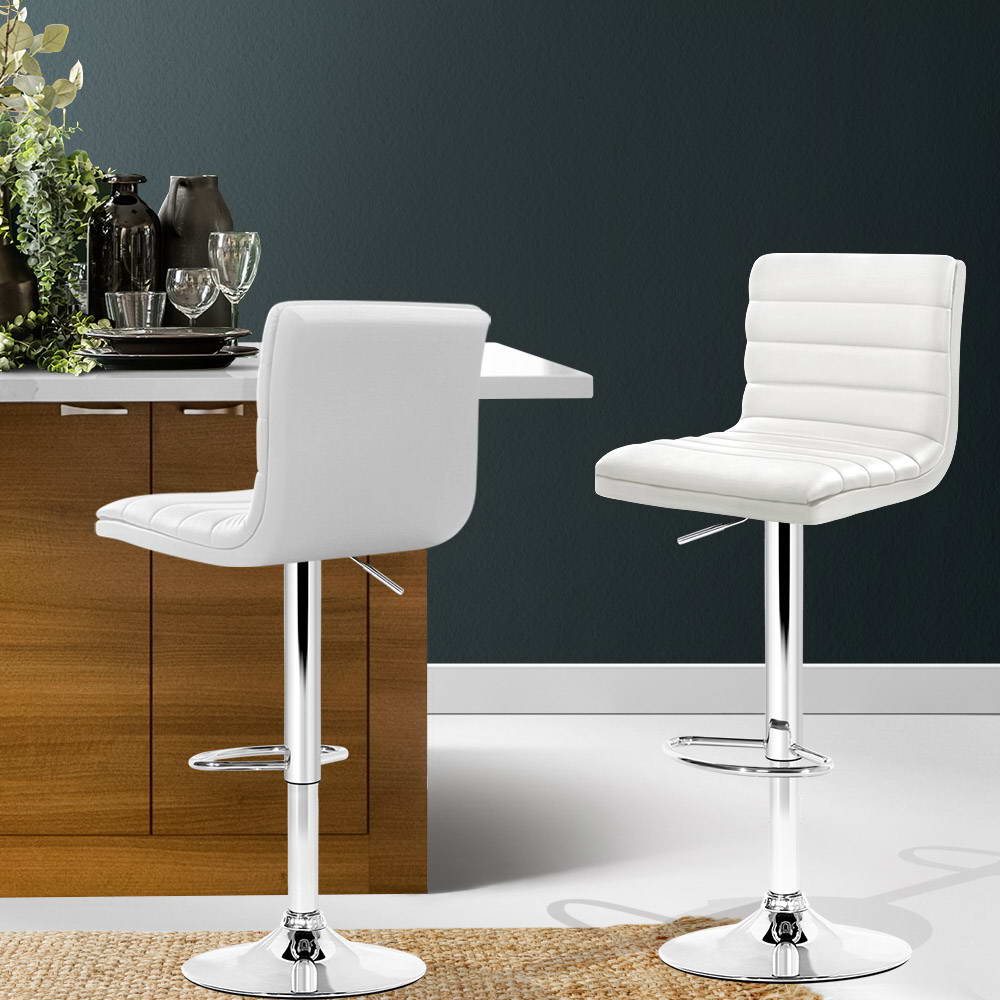 Oscar Leather Bar Stool Adjustable Padded (Set of 2) White