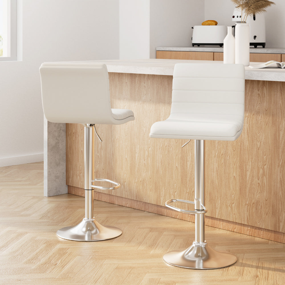 Oscar Leather Bar Stool Adjustable Padded (Set of 2) White