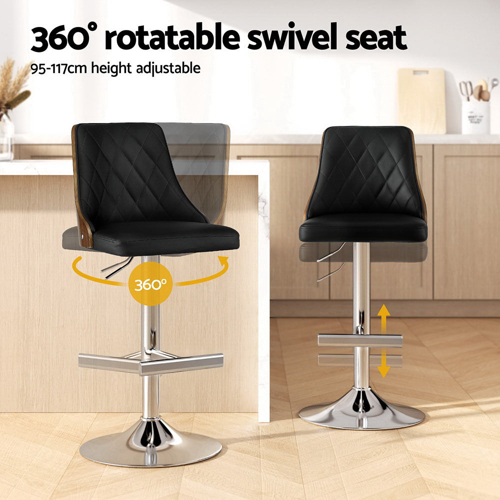 Willow Leather Counter Stool Swivel Adjustable (Set of 2) Black