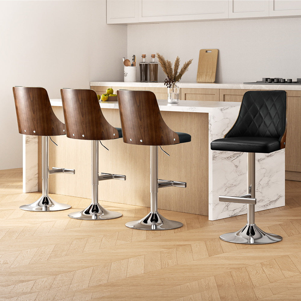 Tomas Leather Counter Stool Swivel Adjustable (Set of 4) Black