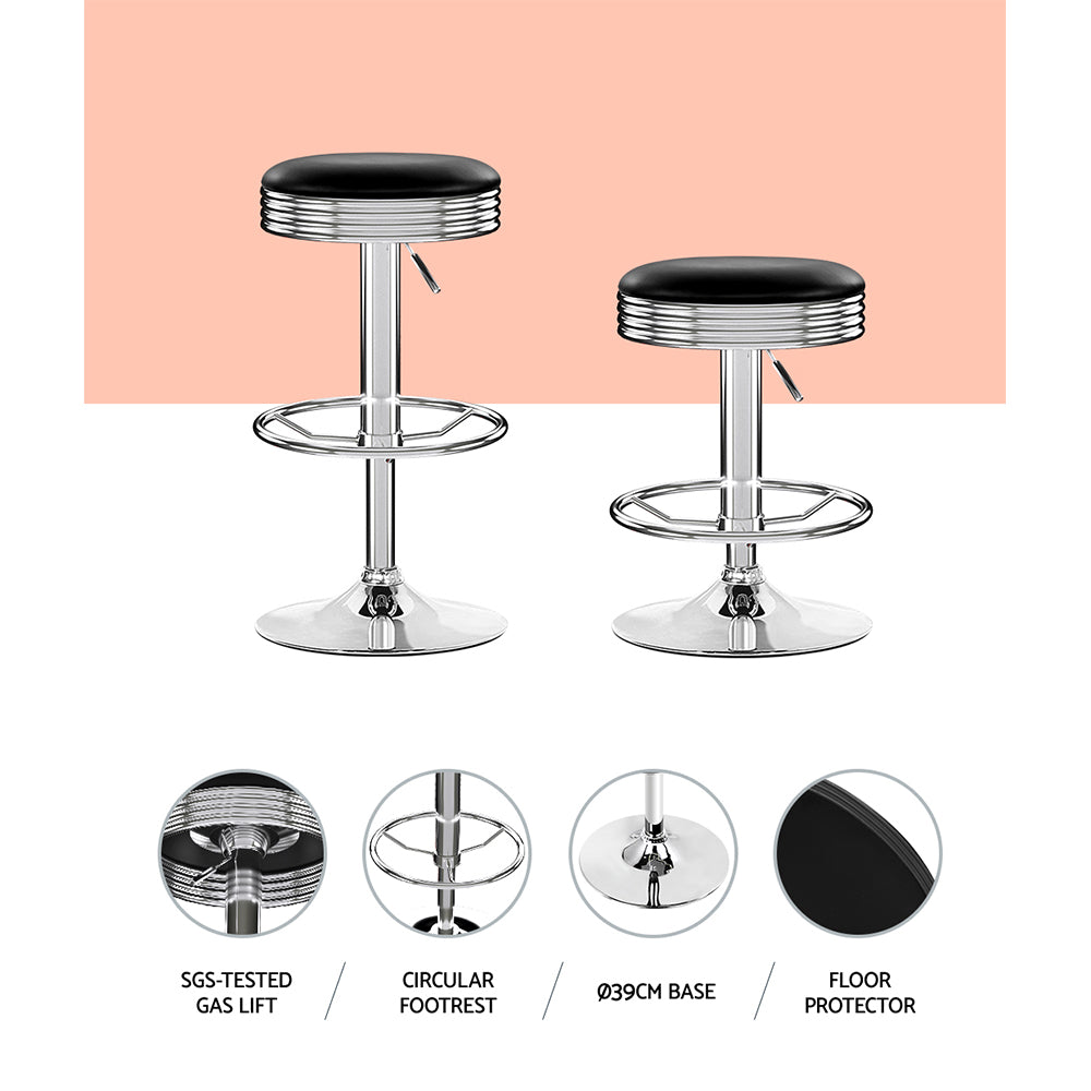 Echo Leather Bar Stool Backless (Set of 2) Black