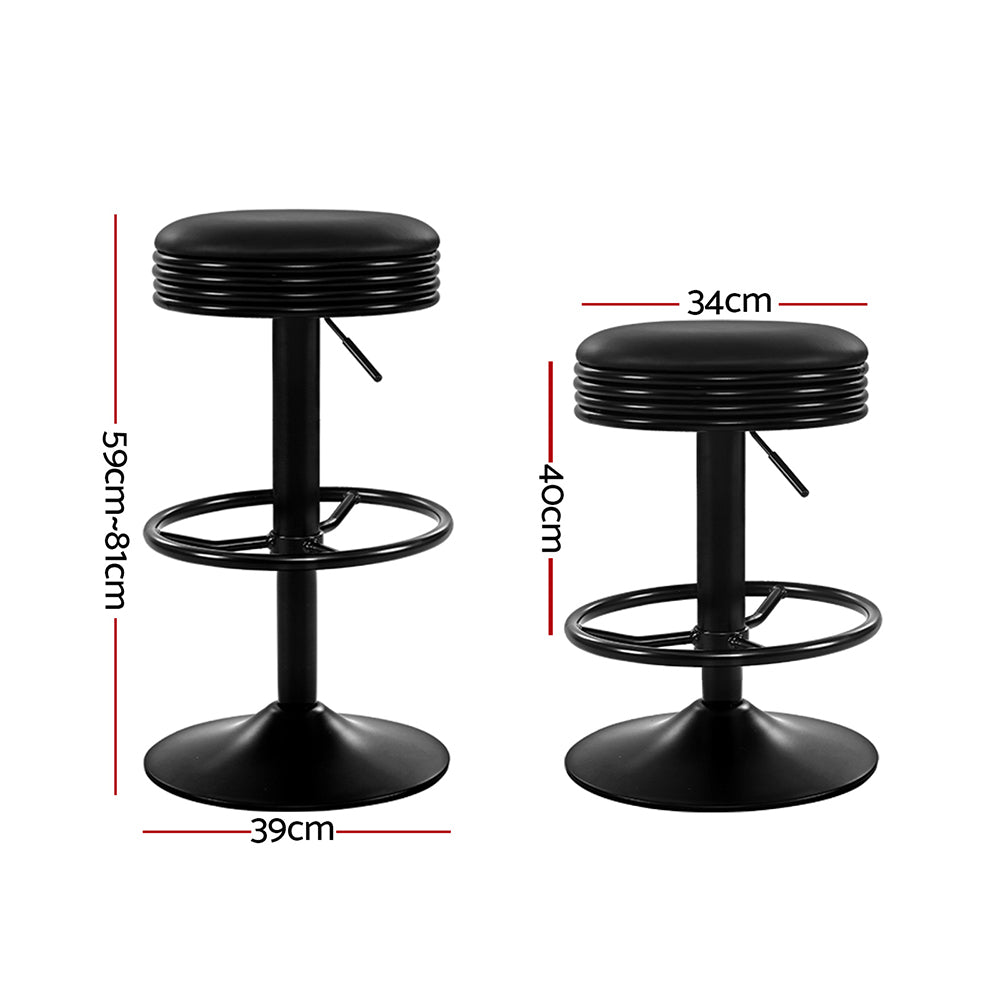Scout Leather Bar Stool Adjustable Padded (Set of 2) Black