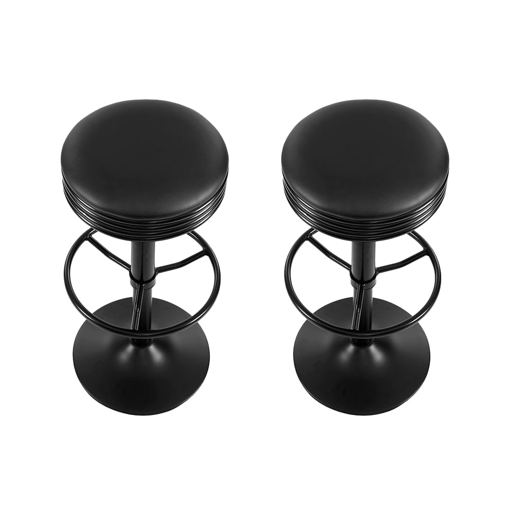 Scout Leather Bar Stool Adjustable Padded (Set of 2) Black