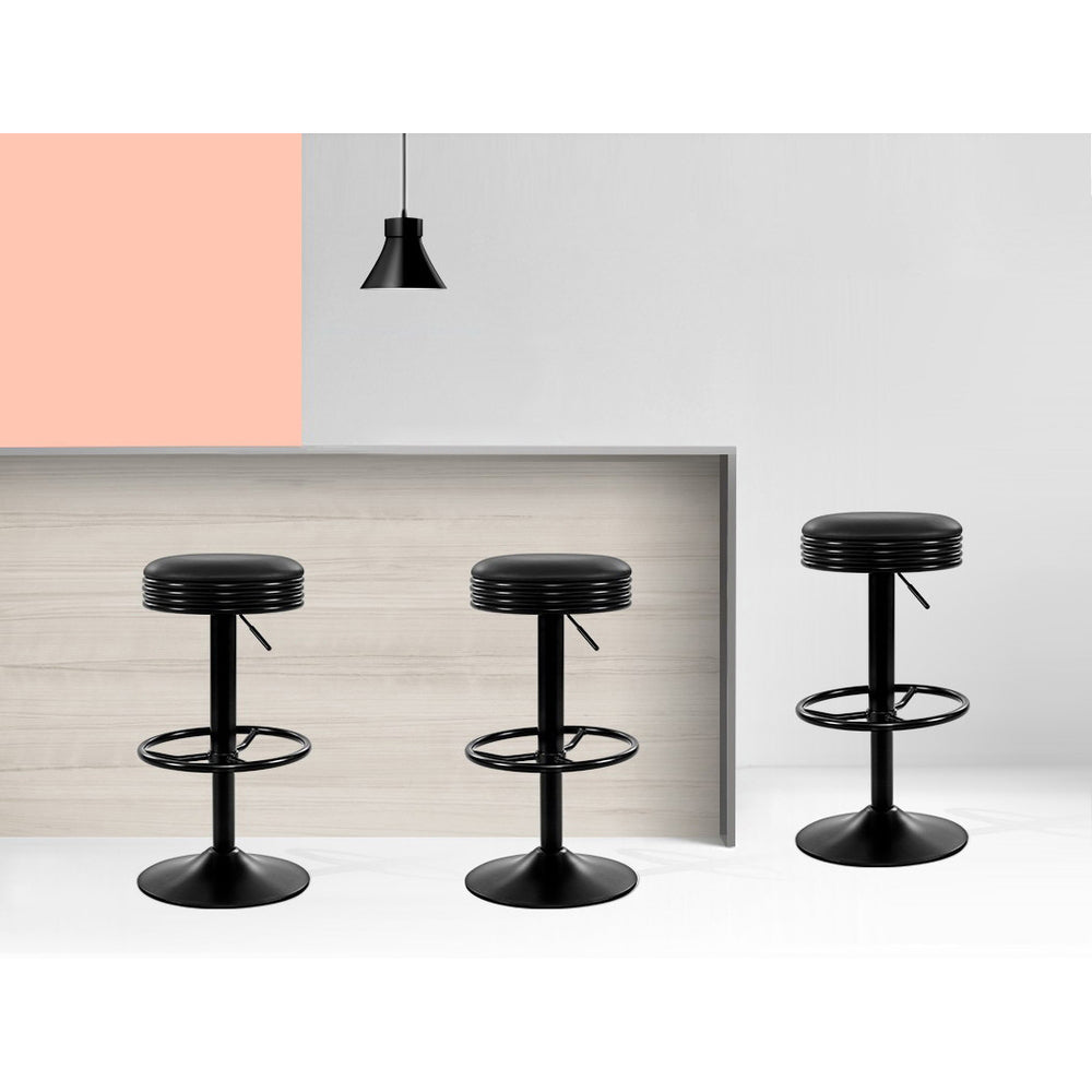 Scout Leather Bar Stool Adjustable Padded (Set of 2) Black