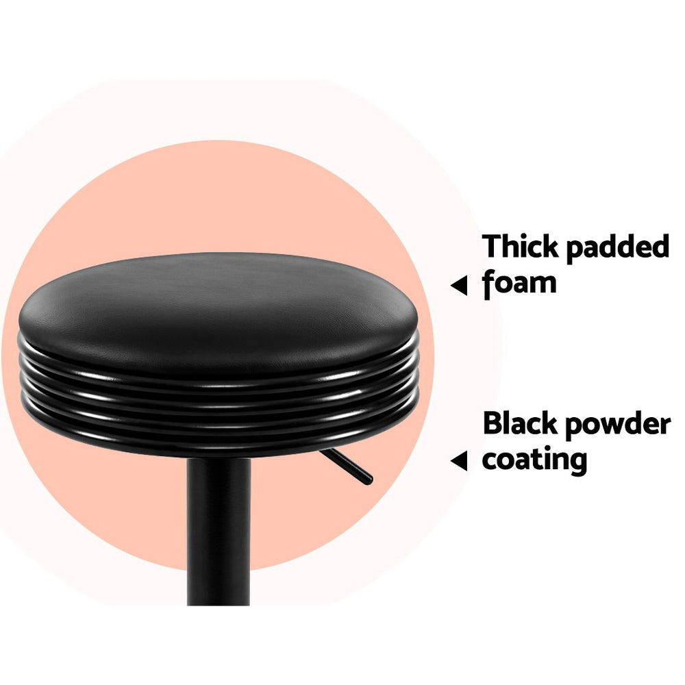 Scout Leather Bar Stool Adjustable Padded (Set of 2) Black