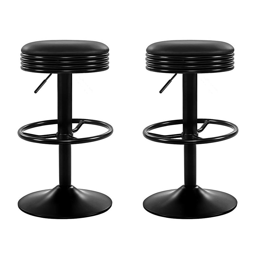Scout Leather Bar Stool Adjustable Padded (Set of 2) Black