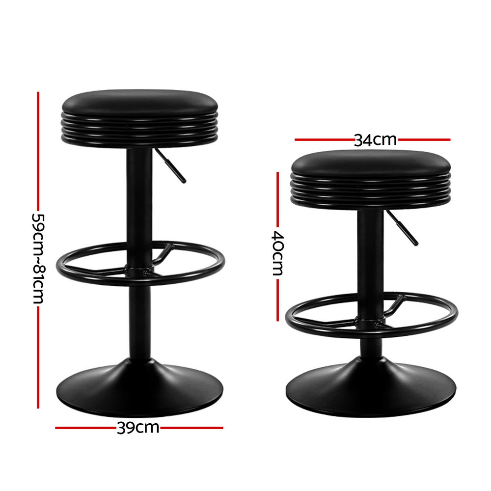 Eden Leather Bar Stool Adjustable Padded (Set of 4) Black