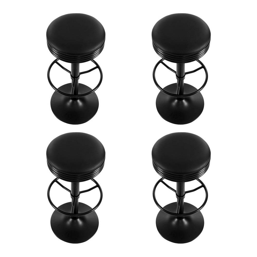Eden Leather Bar Stool Adjustable Padded (Set of 4) Black