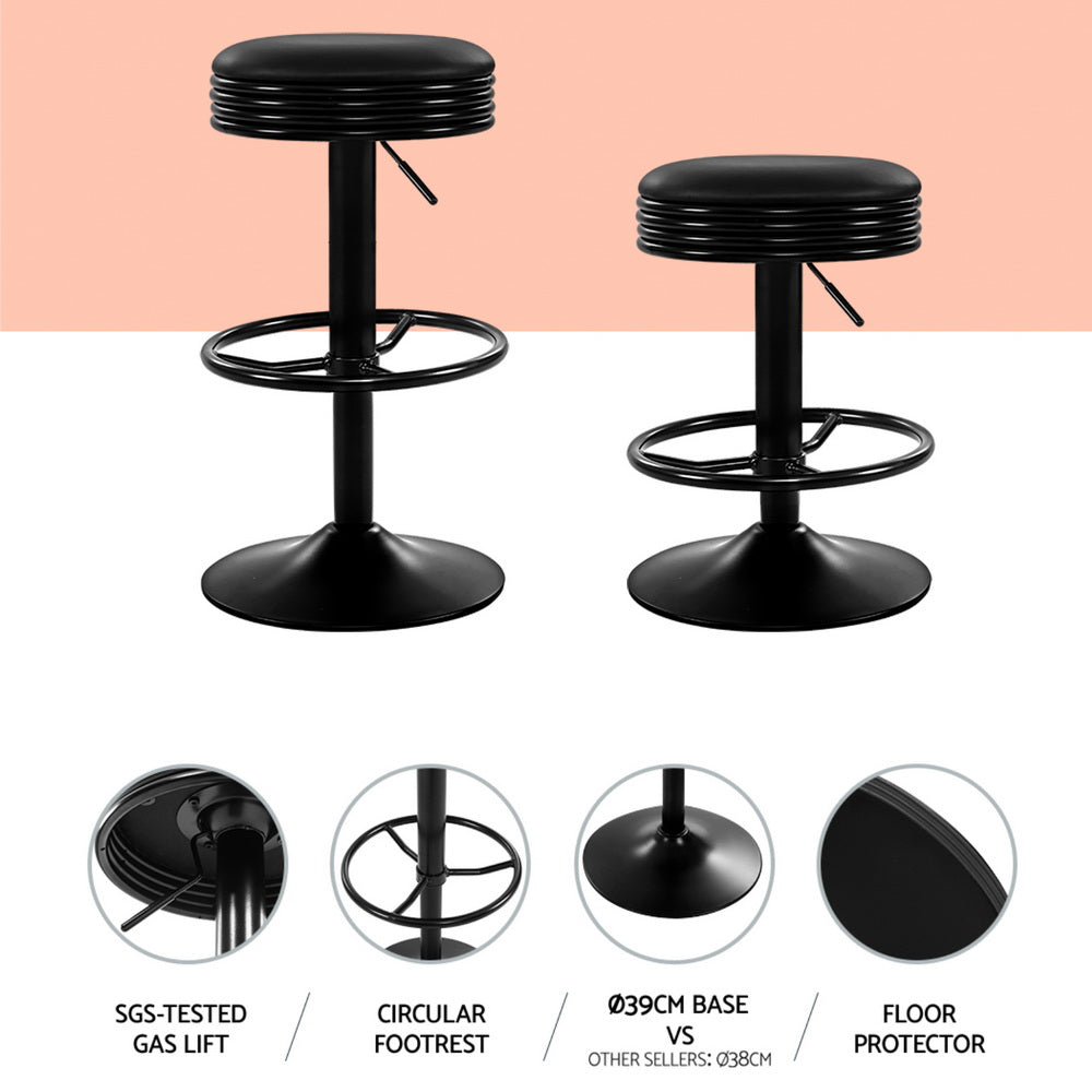 Eden Leather Bar Stool Adjustable Padded (Set of 4) Black