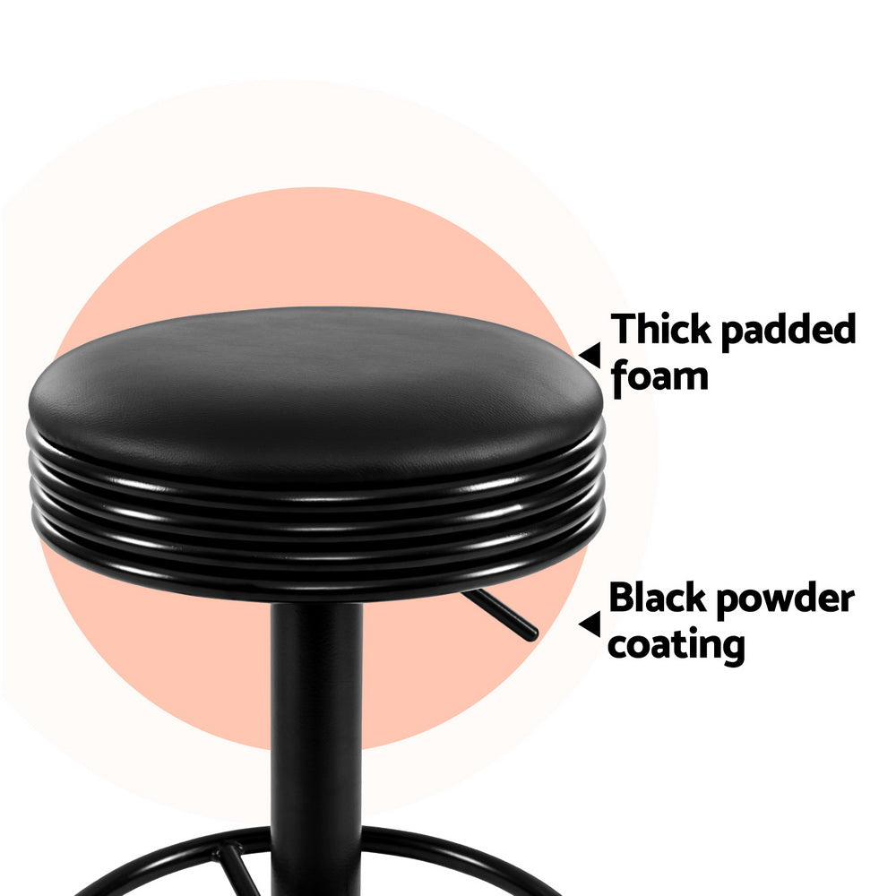 Eden Leather Bar Stool Adjustable Padded (Set of 4) Black