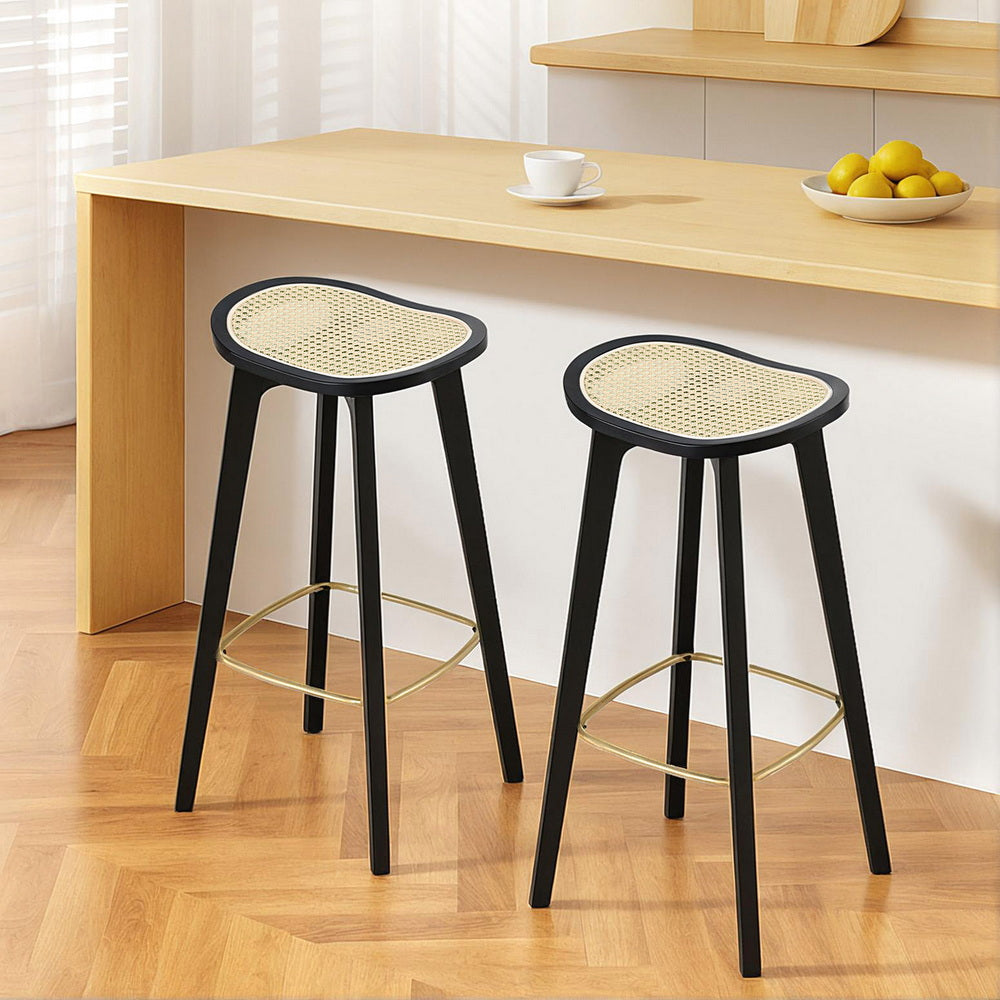 Vince Rattan Counter Stool (Set of 2) Black & Tan