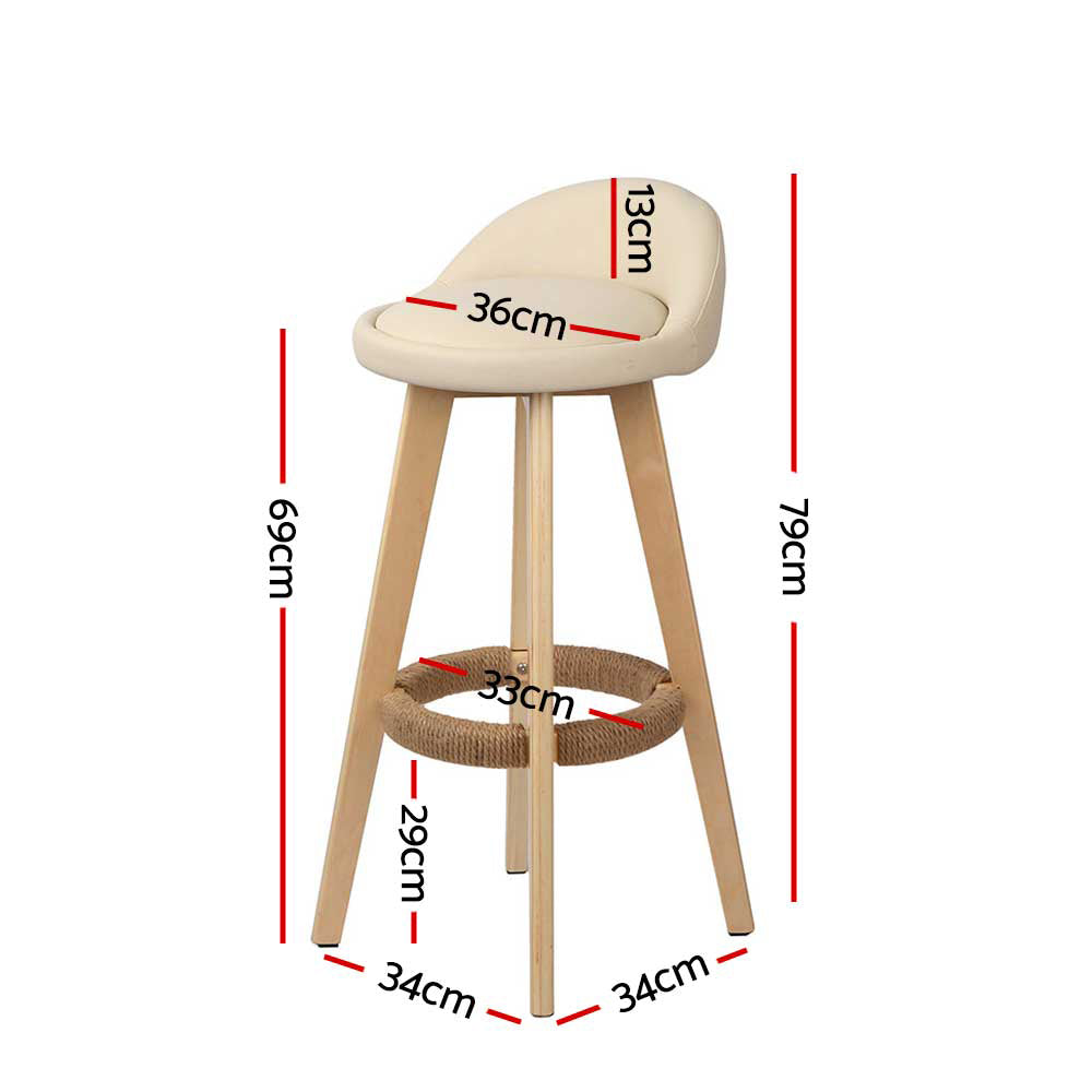 Drew Leather Bar Stool Padded (Set of 2) Beige