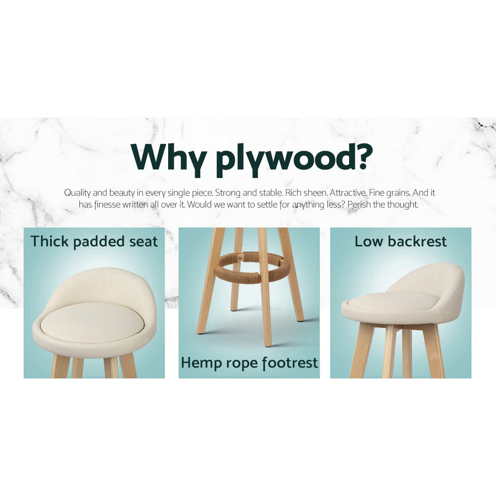 Drew Leather Bar Stool Padded (Set of 2) Beige