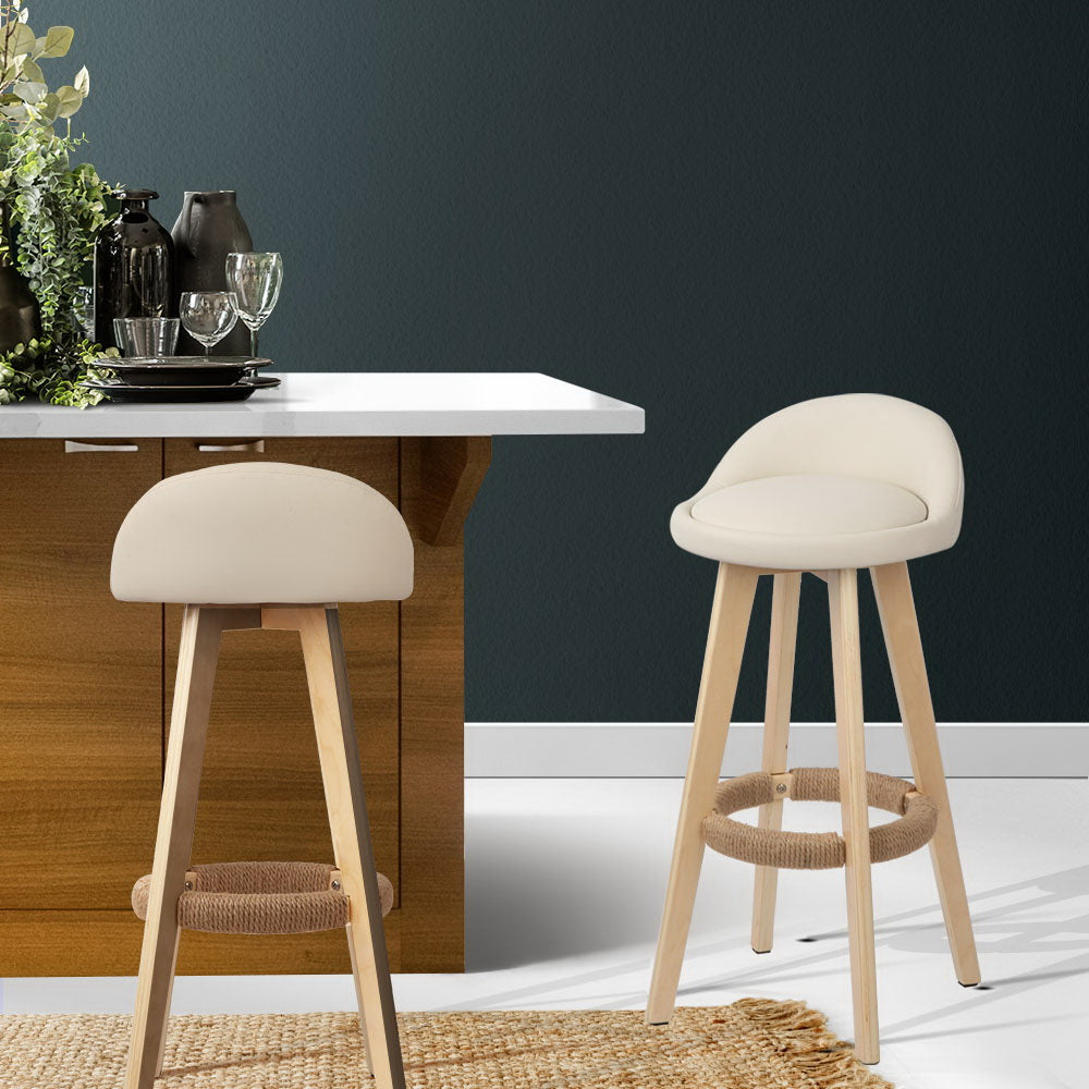 Drew Leather Bar Stool Padded (Set of 2) Beige