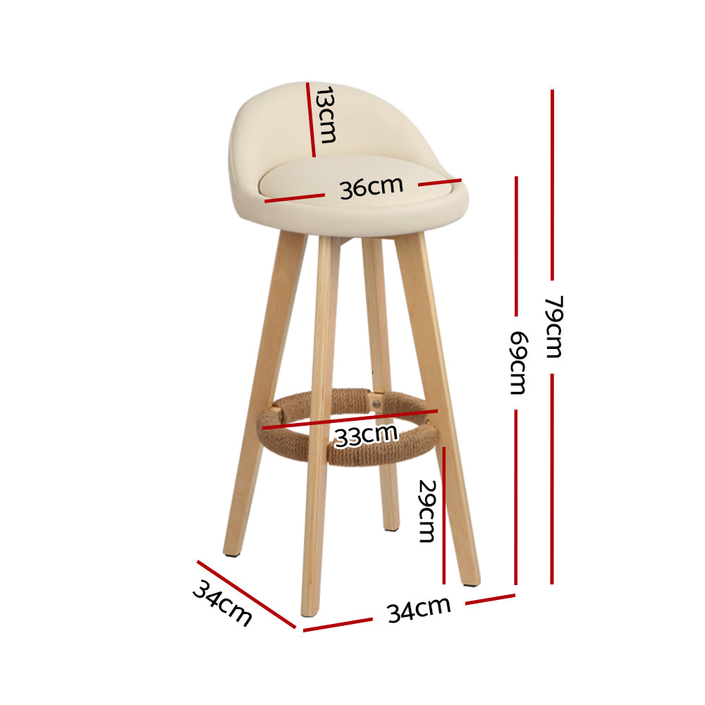 Ivan Leather Bar Stool Padded (Set of 4) Beige