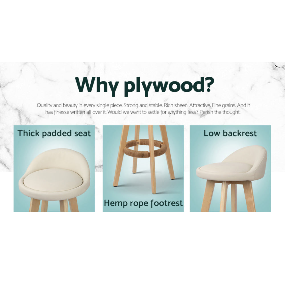 Ivan Leather Bar Stool Padded (Set of 4) Beige