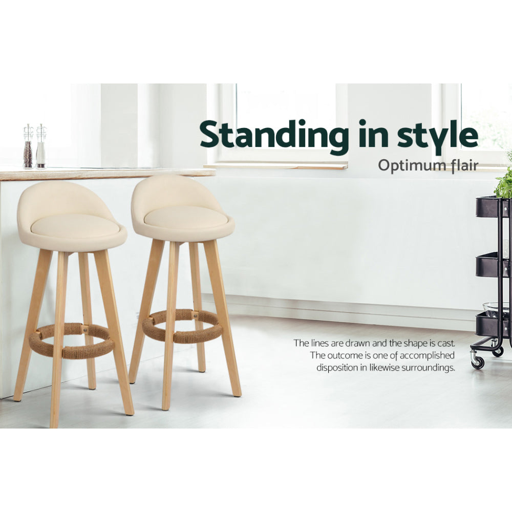 Ivan Leather Bar Stool Padded (Set of 4) Beige