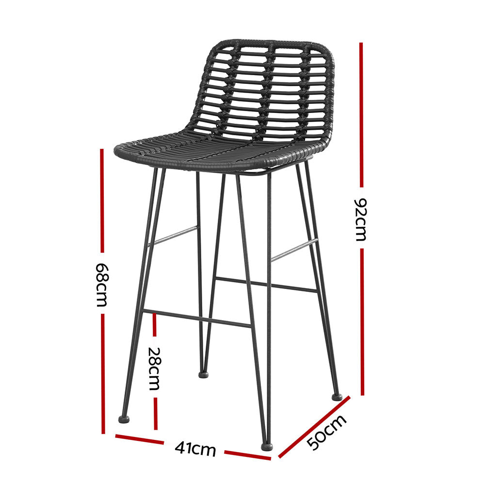 York Rattan Bar Stool (Set of 2) Black & Tan
