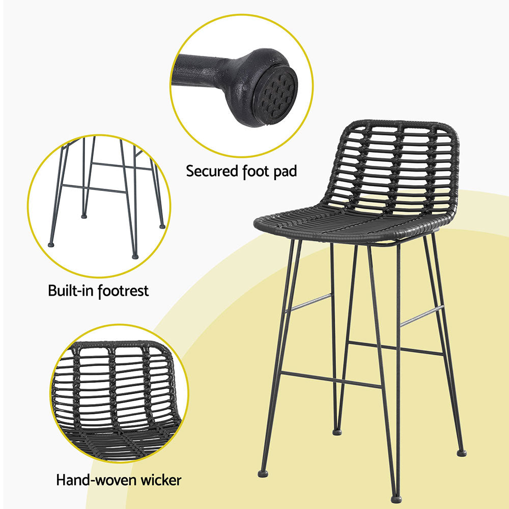 York Rattan Bar Stool (Set of 2) Black & Tan