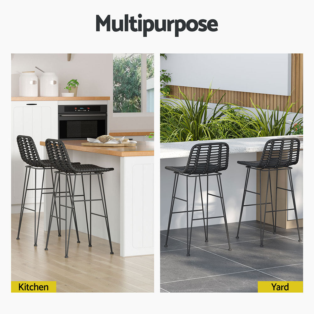 York Rattan Bar Stool (Set of 2) Black & Tan