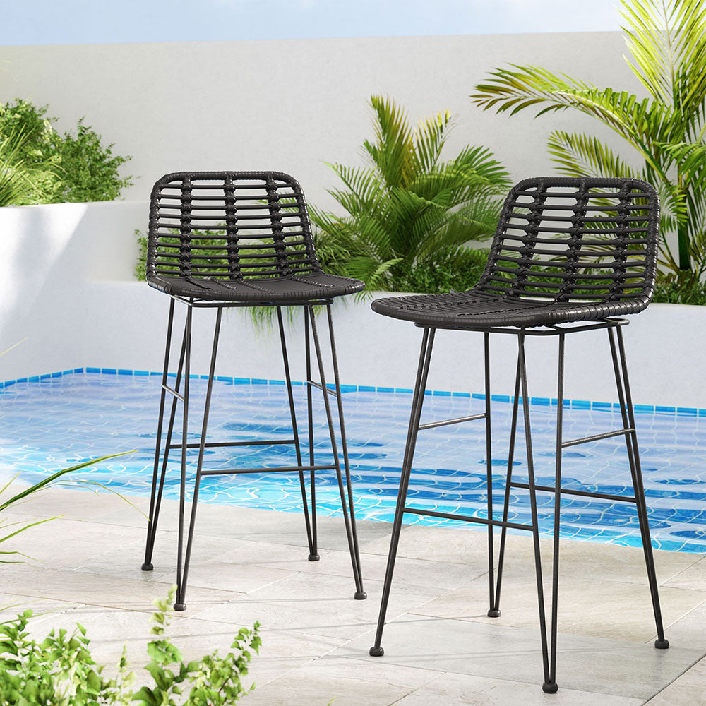 York Rattan Bar Stool (Set of 2) Black & Tan