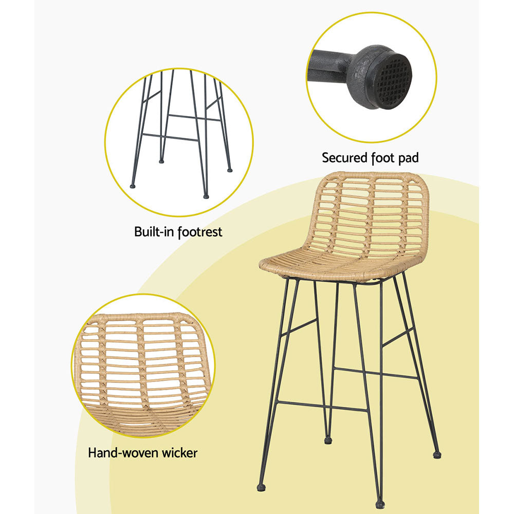 Birch Rattan Bar Stool (Set of 2) Tan