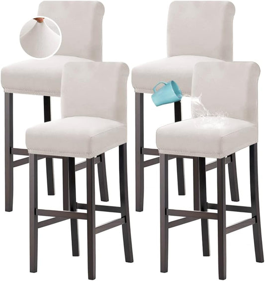 100% Waterproof Bar Stool Cover Stretch Counter Pub Chair Slipcover for Dining Room Removable Soft Thick Solid Fleece Fabric Slipcovers Set of 4, Ivory Fleece-ivory -