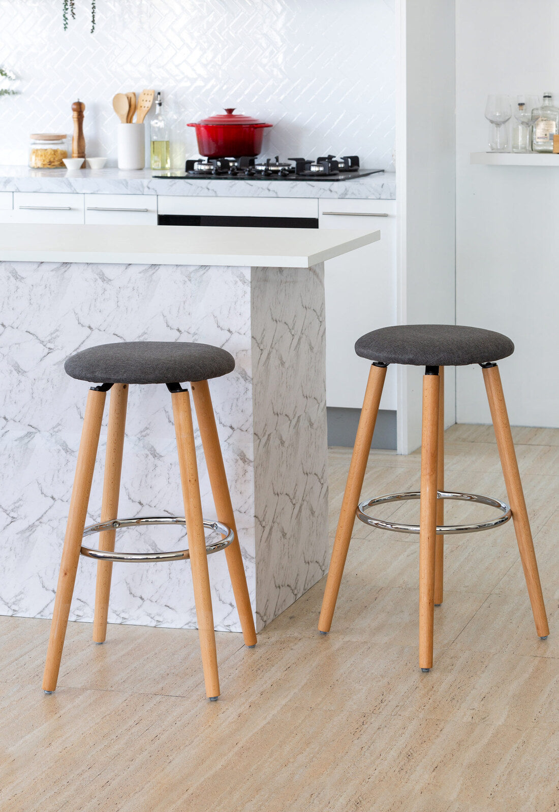 Lark Wooden Bar Stool Padded Grey