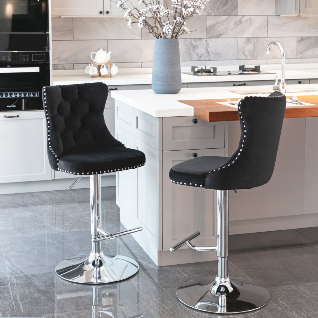 Palmer Velvet Bar Table Swivel Adjustable (Set of 4) Black